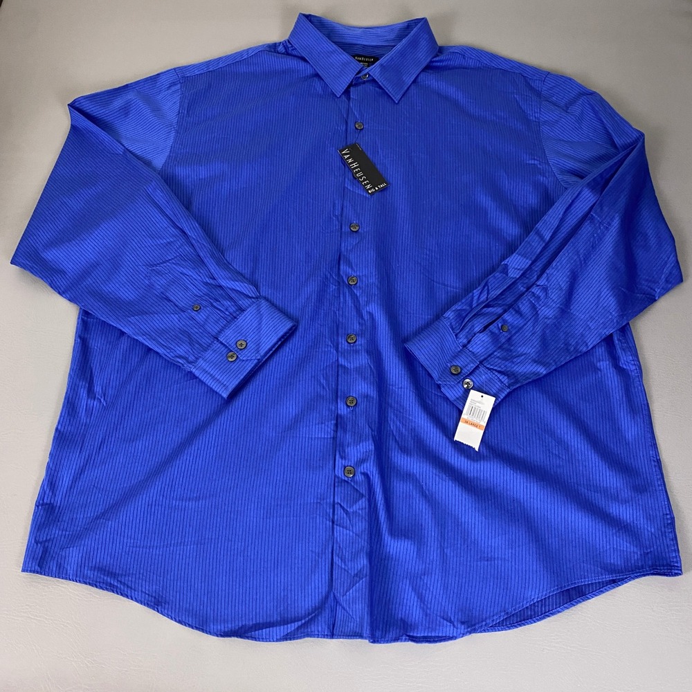 Van Heusen Sateen Dress Shirt Mens 3XLT Big & Tall Night Blu Crisp Blue New NWT